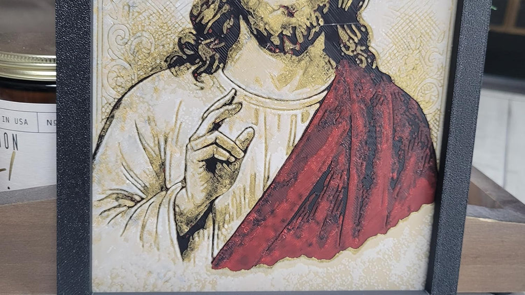 Znet3D Jesus Christ Wall Art – 3D Printed HueForge Filament Painting in Frame (8” x 6”) – Christian Religious Decor, Sacred Jesus Portrait, Faith Gift – Made in USA