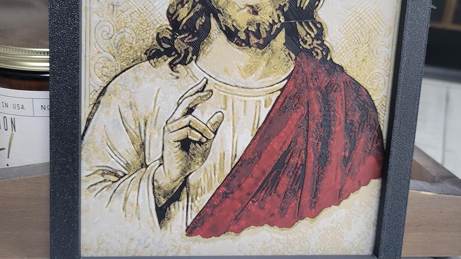 Znet3D Jesus Christ Wall Art – 3D Printed HueForge Filament Painting in Frame (8” x 6”) – Christian Religious Decor, Sacred Jesus Portrait, Faith Gift – Made in USA