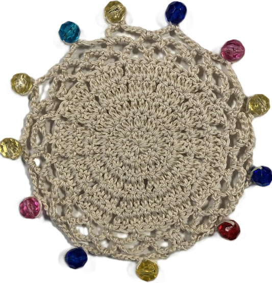Znet3D Handmade Crochet Wine Glass Covers – Vintage-Inspired Beaded Doilies for Bug & Dust Protection, Reusable Drink Covers in Assorted Colors (Beige)