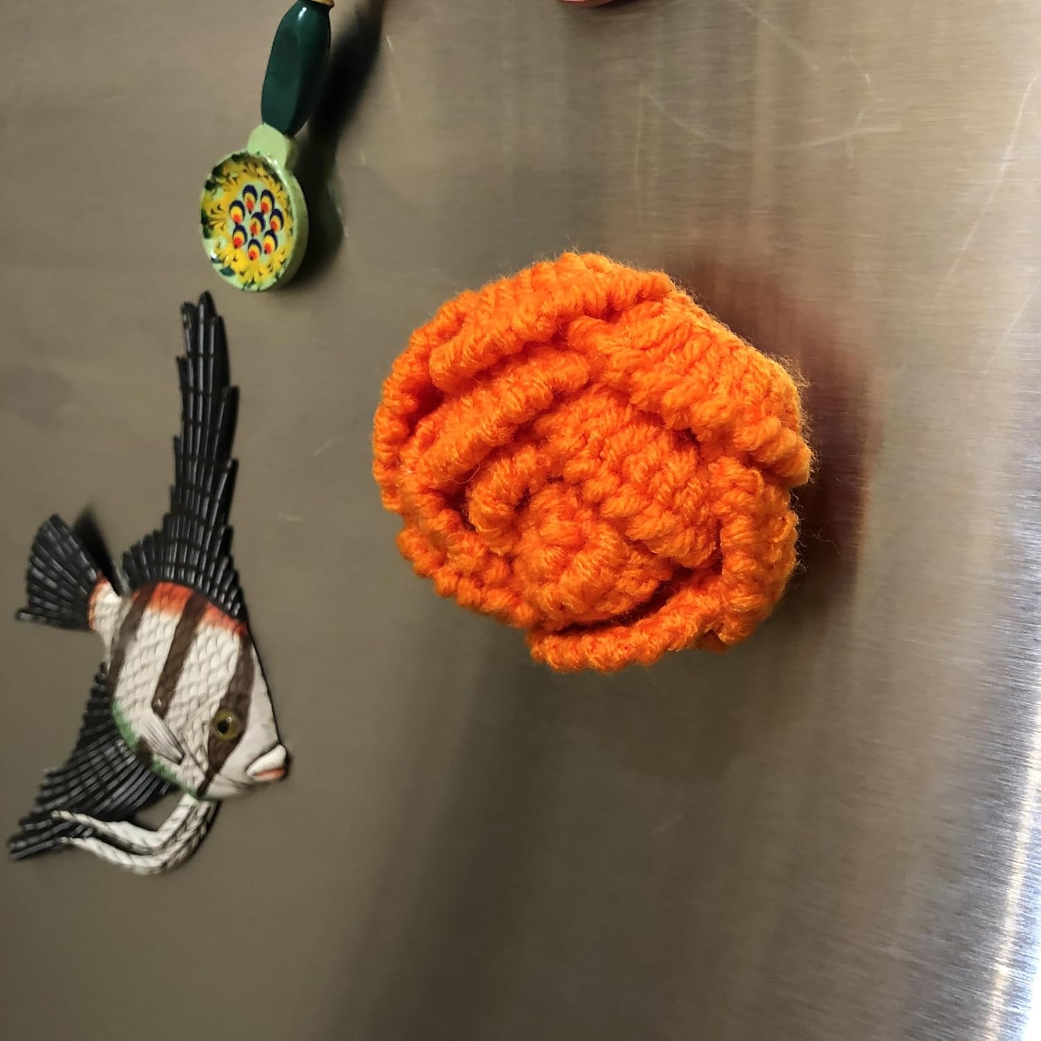 Znet3D Handmade Crochet Rose Fridge Magnet – Soft Acrylic Yarn Flower, 2.5" Diameter, Assorted Colors – Cute Home Décor, Locker Accessory, Gift for Plant Lovers & Crafters (Orange)