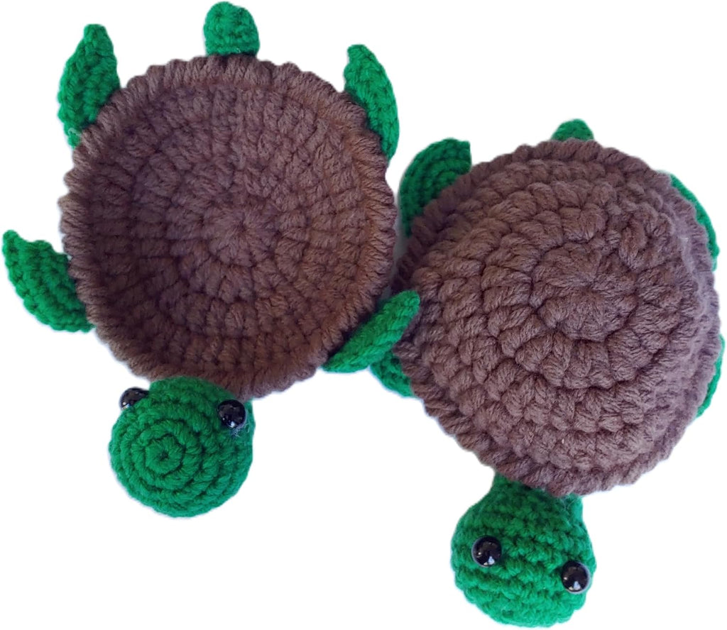 Handmade Crochet Pop‑Up Turtle Coasters (Set of 2) – Flip‑Up Amigurumi Turtle Drink Mats, Fun Interactive Mug & Glass Coaster Gift