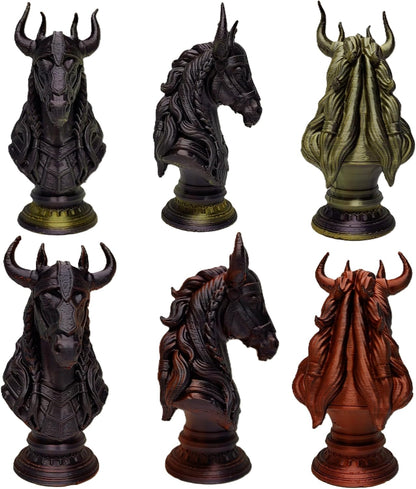 Viking Warrior Chess Set Pieces – Silk Gold & Silver Sculptures | Norse Fantasy Set by Znet3D (Board Not Included) (Gold/Black & Red/Black)