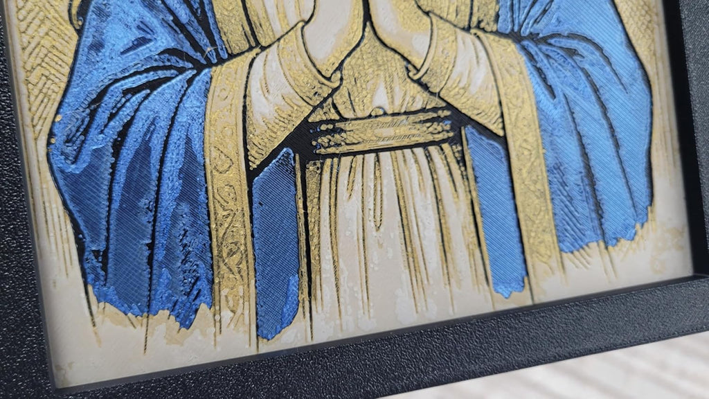 Znet3D Virgin Mary Wall Art – 3D Printed HueForge Filament Painting in Frame (8” x 6”) – Catholic Religious Decor, Mother Mary Portrait, Christian Gift – Made in USA