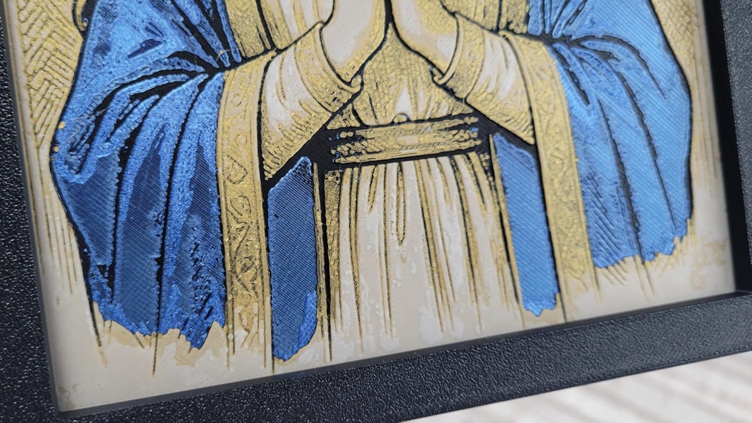 Znet3D Virgin Mary Wall Art – 3D Printed HueForge Filament Painting in Frame (8” x 6”) – Catholic Religious Decor, Mother Mary Portrait, Christian Gift – Made in USA