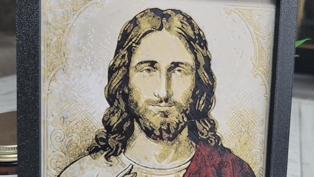Znet3D Jesus Christ Wall Art – 3D Printed HueForge Filament Painting in Frame (8” x 6”) – Christian Religious Decor, Sacred Jesus Portrait, Faith Gift – Made in USA