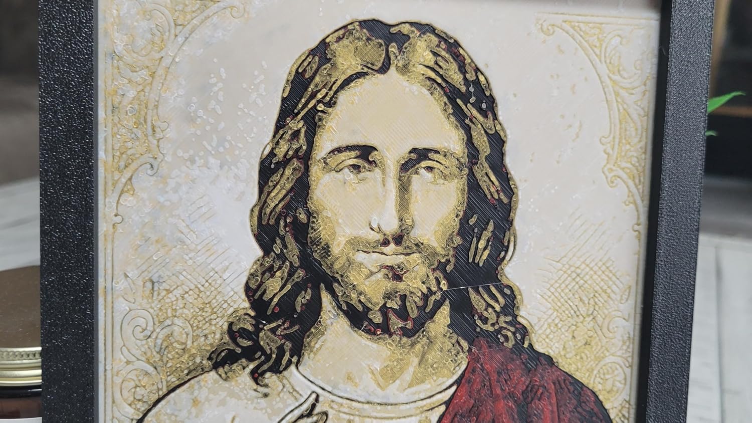 Znet3D Jesus Christ Wall Art – 3D Printed HueForge Filament Painting in Frame (8” x 6”) – Christian Religious Decor, Sacred Jesus Portrait, Faith Gift – Made in USA