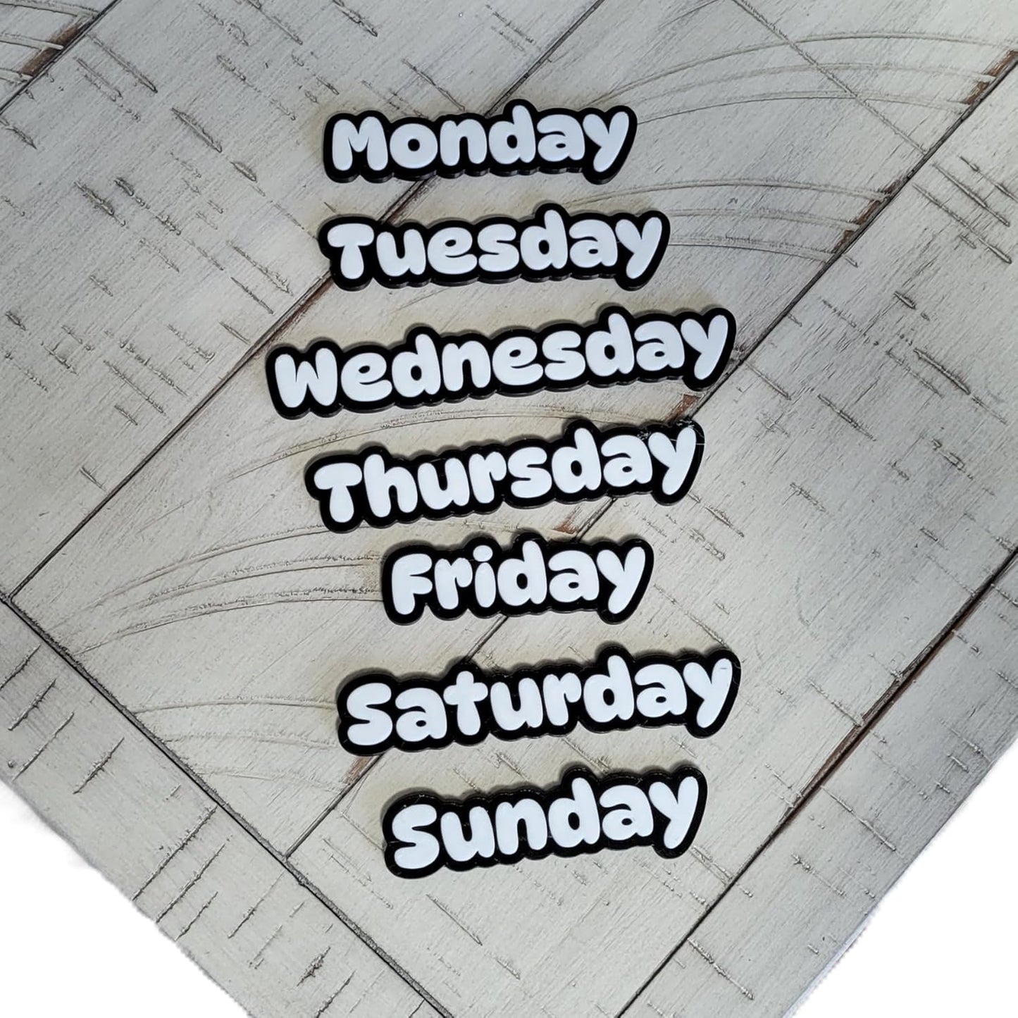 Znet3D Days of The Week Magnets – Dual-Color Black/White & White/Black – 2 Strong 10x2mm Neodymium – Custom Color Options – Durable Labels for Planners, Boards & Organizers (Black/White)