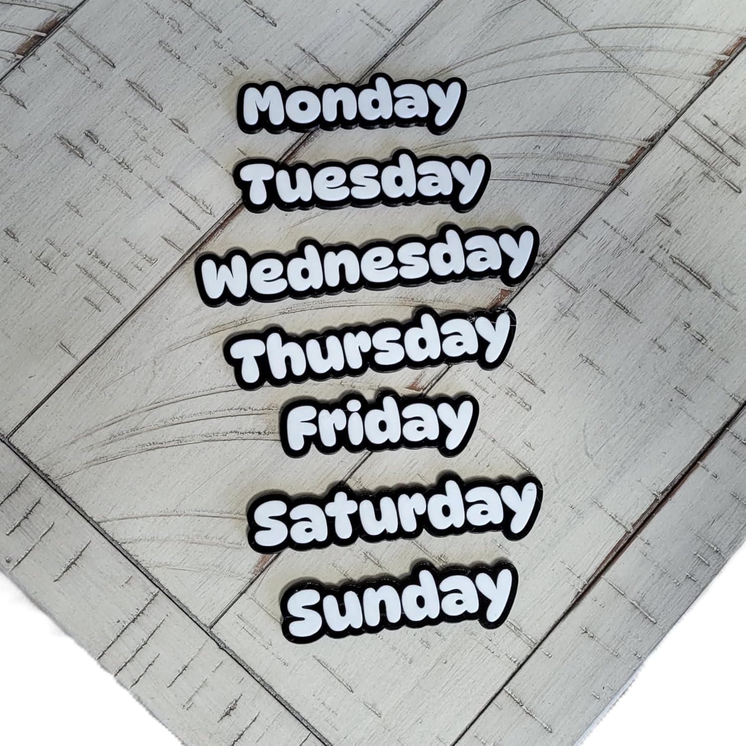 Znet3D Days of The Week Magnets – Dual-Color Black/White & White/Black – 2 Strong 10x2mm Neodymium – Custom Color Options – Durable Labels for Planners, Boards & Organizers (Black/White)