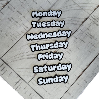 Znet3D Days of The Week Magnets – Dual-Color Black/White & White/Black – 2 Strong 10x2mm Neodymium – Custom Color Options – Durable Labels for Planners, Boards & Organizers (Black/White)