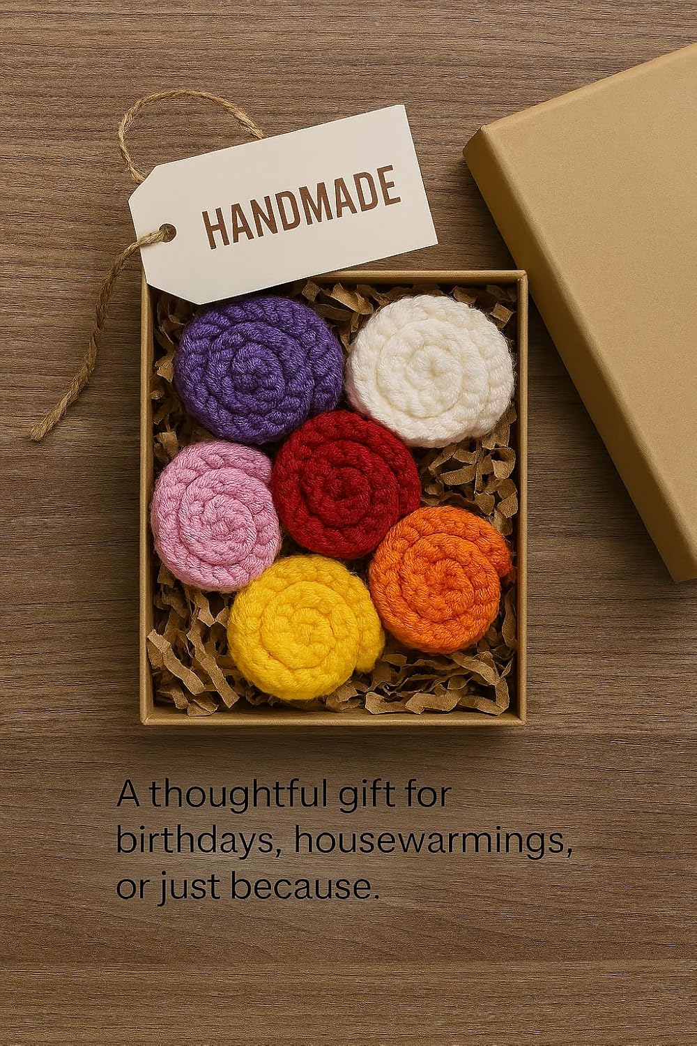 Znet3D Handmade Crochet Rose Fridge Magnet – Soft Acrylic Yarn Flower, 2.5" Diameter, Assorted Colors – Cute Home Décor, Locker Accessory, Gift for Plant Lovers & Crafters (Orange)