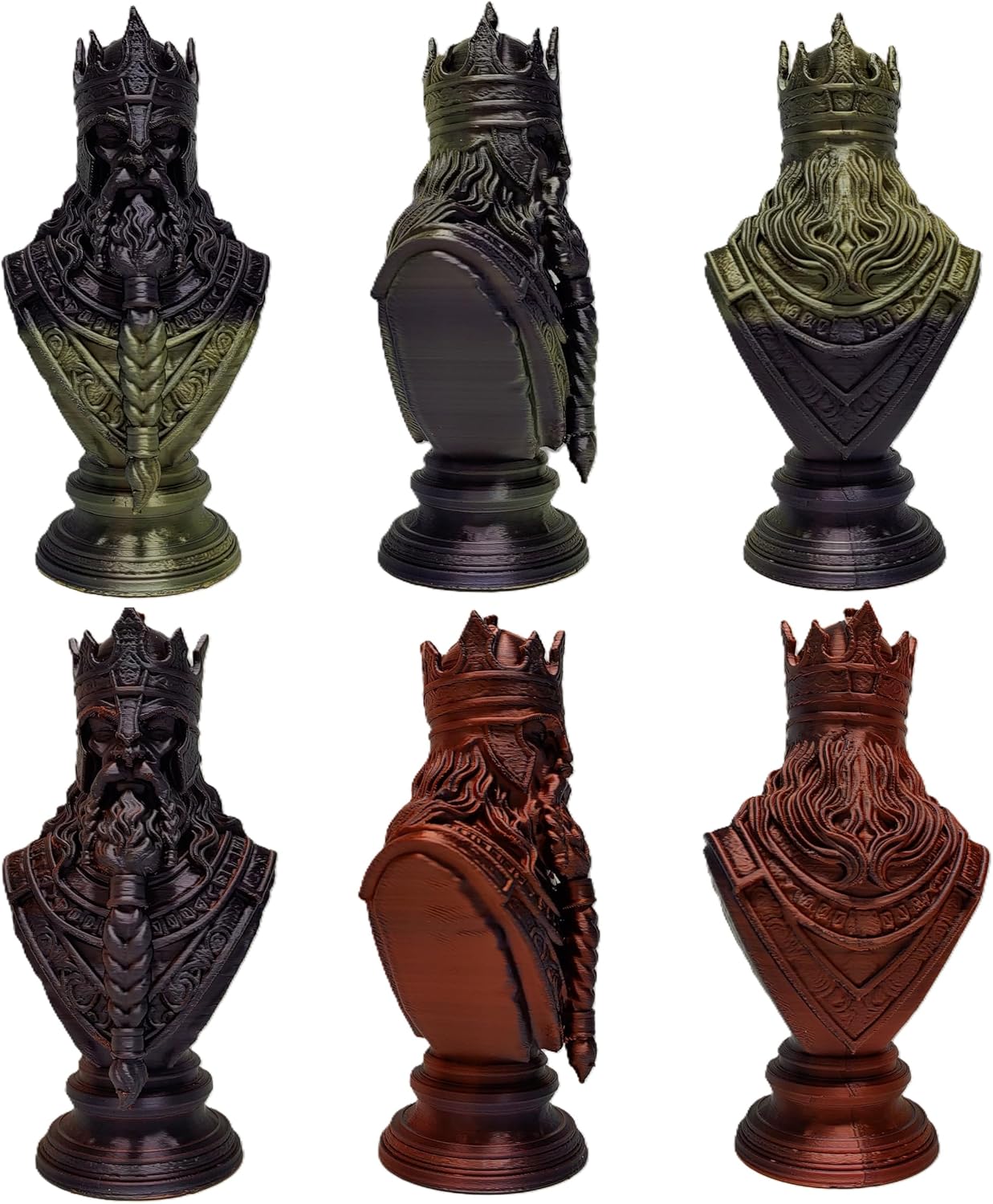 Viking Warrior Chess Set Pieces – Silk Gold & Silver Sculptures | Norse Fantasy Set by Znet3D (Board Not Included) (Gold/Black & Red/Black)
