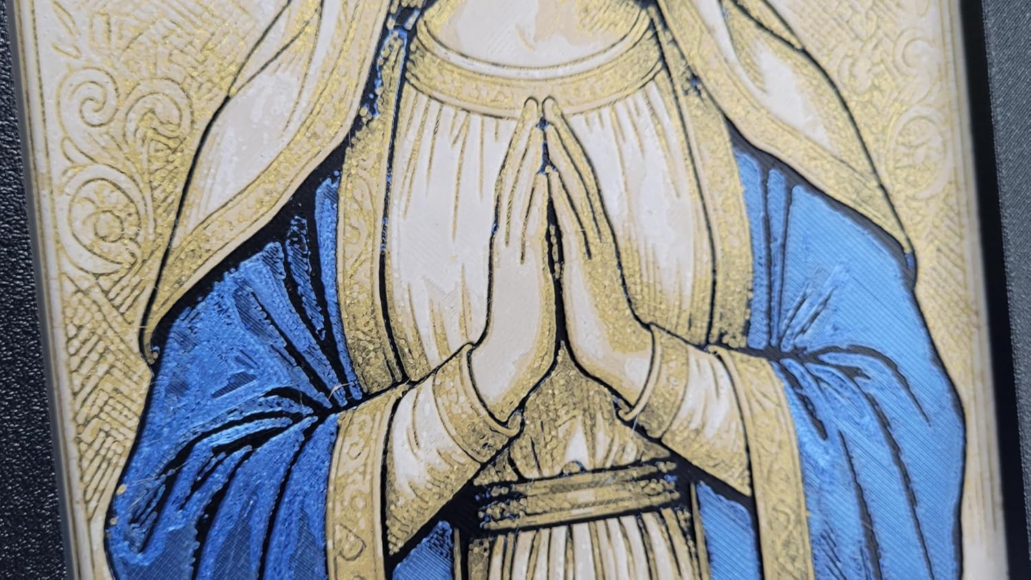 Znet3D Virgin Mary Wall Art – 3D Printed HueForge Filament Painting in Frame (8” x 6”) – Catholic Religious Decor, Mother Mary Portrait, Christian Gift – Made in USA