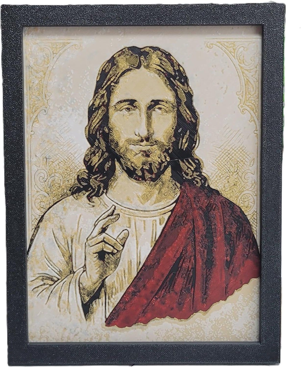 Znet3D Jesus Christ Wall Art – 3D Printed HueForge Filament Painting in Frame (8” x 6”) – Christian Religious Decor, Sacred Jesus Portrait, Faith Gift – Made in USA