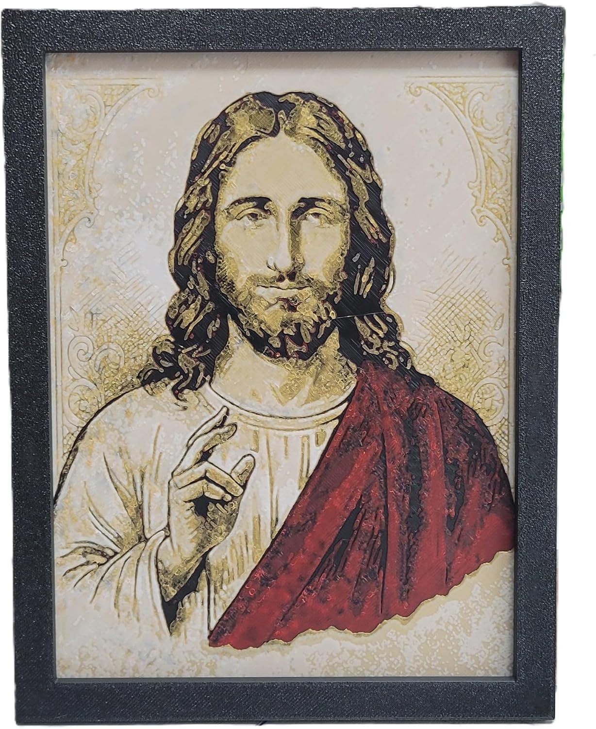 Znet3D Jesus Christ Wall Art – 3D Printed HueForge Filament Painting in Frame (8” x 6”) – Christian Religious Decor, Sacred Jesus Portrait, Faith Gift – Made in USA
