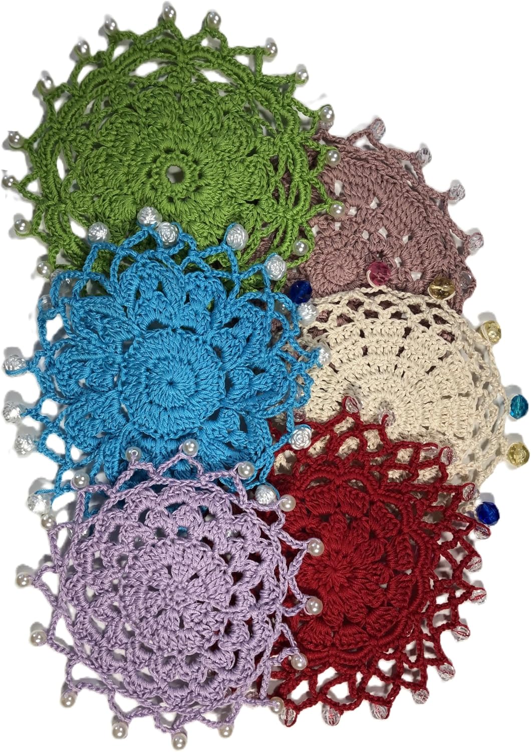 Znet3D Handmade Crochet Wine Glass Covers – Vintage-Inspired Beaded Doilies for Bug & Dust Protection, Reusable Drink Covers in Assorted Colors (Beige)