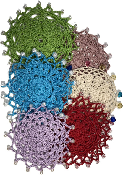 Znet3D Handmade Crochet Wine Glass Covers – Vintage-Inspired Beaded Doilies for Bug & Dust Protection, Reusable Drink Covers in Assorted Colors (Beige)