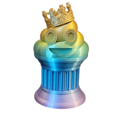 Znet3D King Poop Emoji Trophy - Fun Award & Gift - Handmade w/Additive Manufacturing - 6" inches Tall - Featuring a Solid Rainbow Poop Emoji with a Crown, Secured on a Column Pillar - Funny Trophy