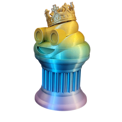 Znet3D King Poop Emoji Trophy - Fun Award & Gift - Handmade w/Additive Manufacturing - 6" inches Tall - Featuring a Solid Rainbow Poop Emoji with a Crown, Secured on a Column Pillar - Funny Trophy