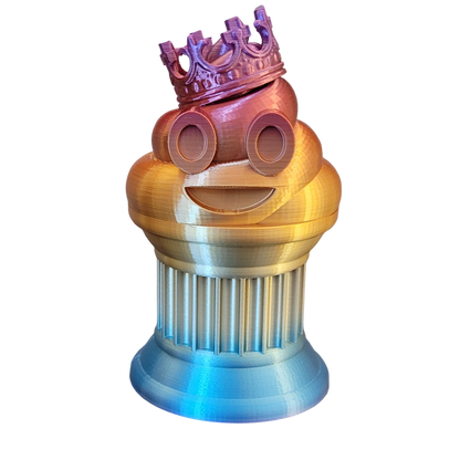 Znet3D King Poop Emoji Trophy - Fun Award & Gift - Handmade w/Additive Manufacturing - 6" inches Tall - Featuring a Solid Rainbow Poop Emoji with a Crown, Secured on a Column Pillar - Funny Trophy