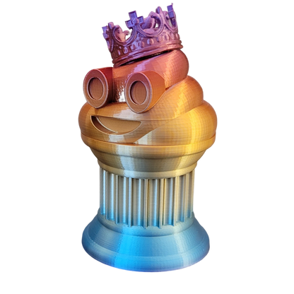 Znet3D King Poop Emoji Trophy - Fun Award & Gift - Handmade w/Additive Manufacturing - 6" inches Tall - Featuring a Solid Rainbow Poop Emoji with a Crown, Secured on a Column Pillar - Funny Trophy