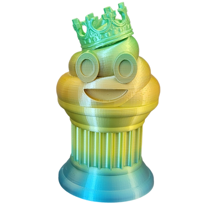 Znet3D King Poop Emoji Trophy - Fun Award & Gift - Handmade w/Additive Manufacturing - 6" inches Tall - Featuring a Solid Rainbow Poop Emoji with a Crown, Secured on a Column Pillar - Funny Trophy