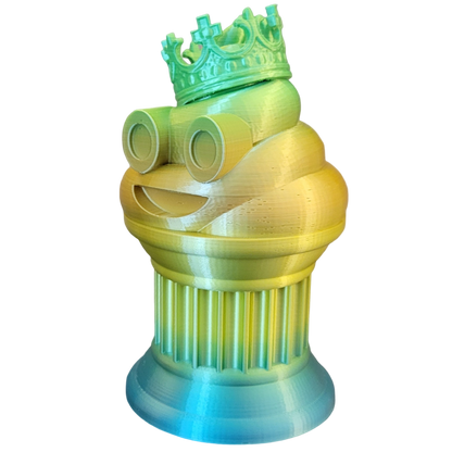 Znet3D King Poop Emoji Trophy - Fun Award & Gift - Handmade w/Additive Manufacturing - 6" inches Tall - Featuring a Solid Rainbow Poop Emoji with a Crown, Secured on a Column Pillar - Funny Trophy