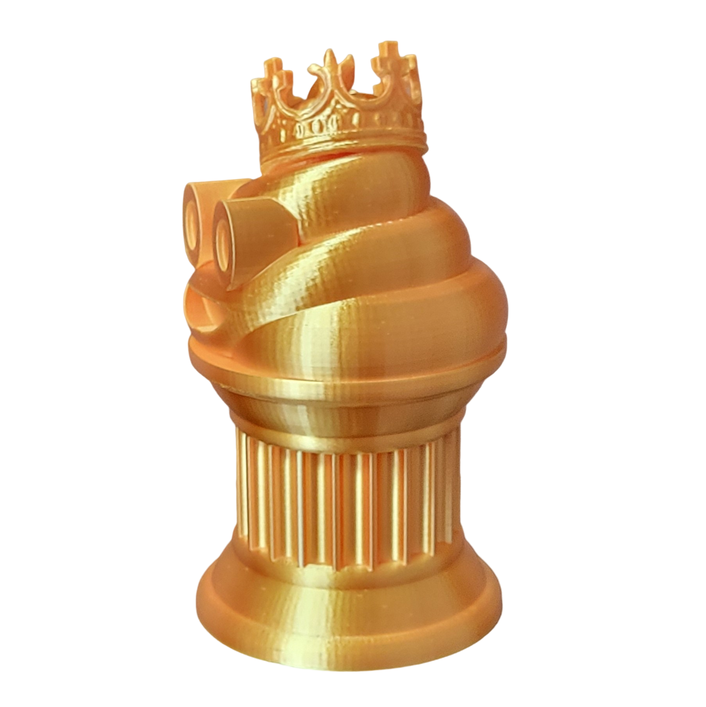 Znet3D King Poop Emoji Trophy - 6" Tall Handmade Novelty Award w/Additive Manufacturing, Solid Silk Gold Design, Crowned Poop Emoji on Column Pillar - Hilarious & Unique Gift, Award or Prize