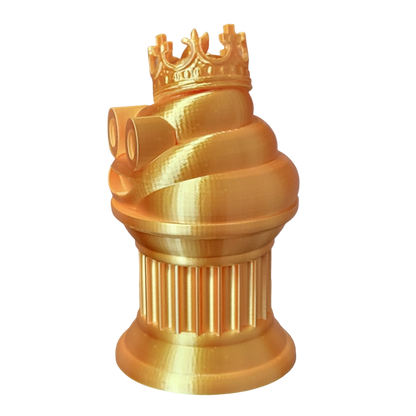 Znet3D King Poop Emoji Trophy - 6" Tall Handmade Novelty Award w/Additive Manufacturing, Solid Silk Gold Design, Crowned Poop Emoji on Column Pillar - Hilarious & Unique Gift, Award or Prize