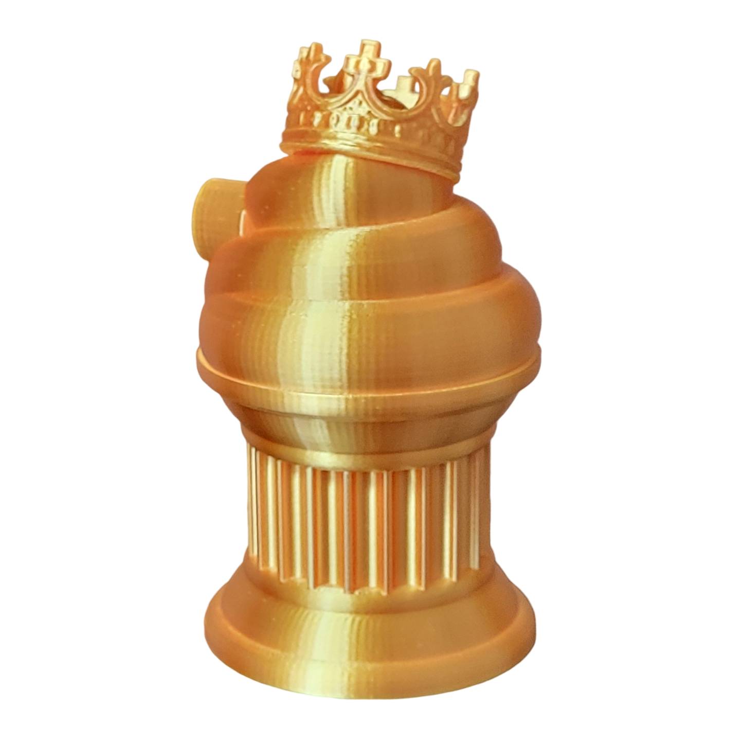 Znet3D King Poop Emoji Trophy - 6" Tall Handmade Novelty Award w/Additive Manufacturing, Solid Silk Gold Design, Crowned Poop Emoji on Column Pillar - Hilarious & Unique Gift, Award or Prize