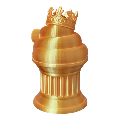 Znet3D King Poop Emoji Trophy - 6" Tall Handmade Novelty Award w/Additive Manufacturing, Solid Silk Gold Design, Crowned Poop Emoji on Column Pillar - Hilarious & Unique Gift, Award or Prize