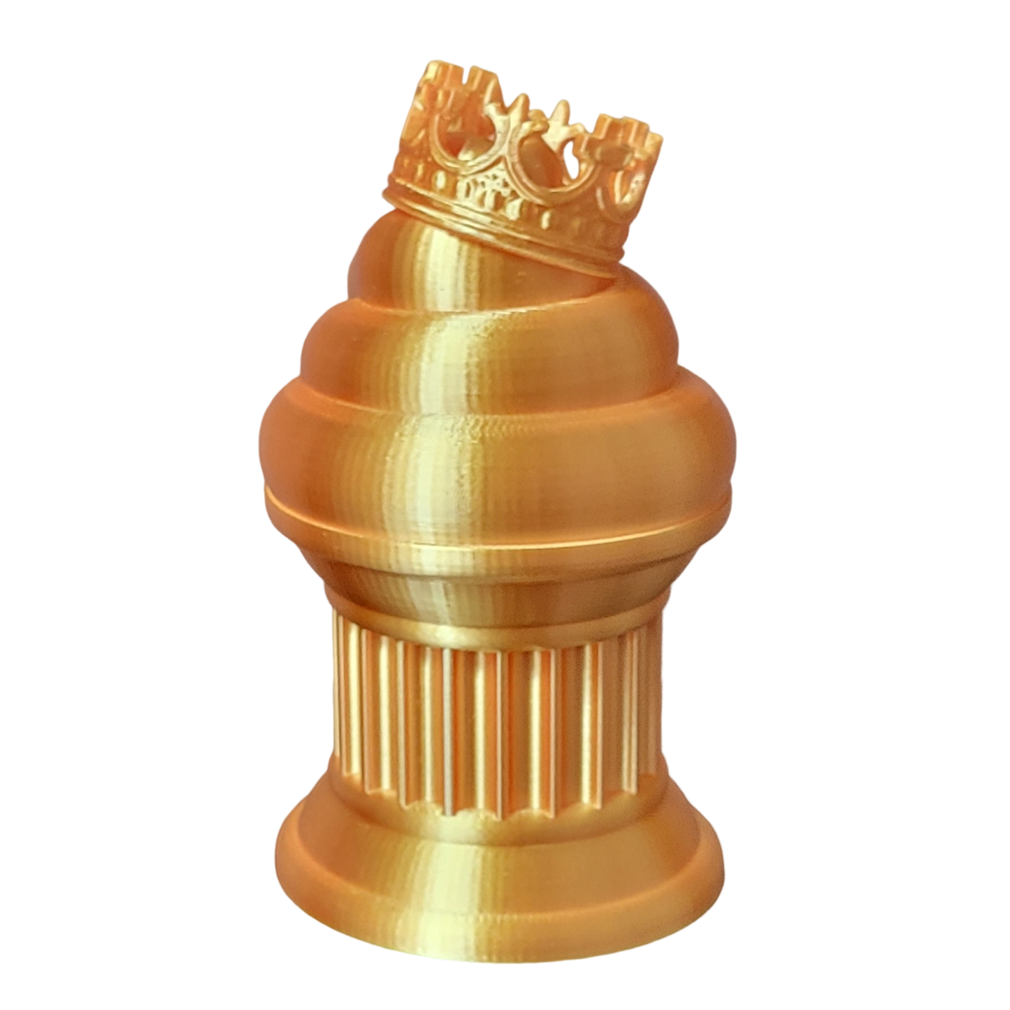 Znet3D King Poop Emoji Trophy - 6" Tall Handmade Novelty Award w/Additive Manufacturing, Solid Silk Gold Design, Crowned Poop Emoji on Column Pillar - Hilarious & Unique Gift, Award or Prize