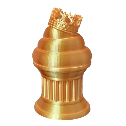 Znet3D King Poop Emoji Trophy - 6" Tall Handmade Novelty Award w/Additive Manufacturing, Solid Silk Gold Design, Crowned Poop Emoji on Column Pillar - Hilarious & Unique Gift, Award or Prize