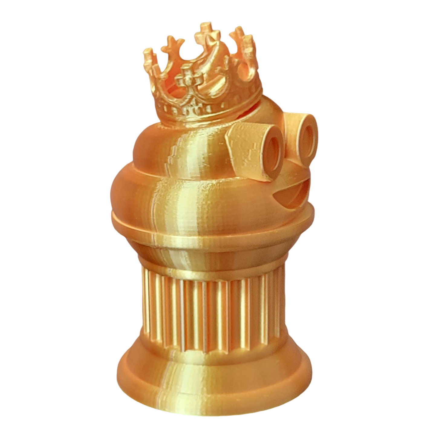 Znet3D King Poop Emoji Trophy - 6" Tall Handmade Novelty Award w/Additive Manufacturing, Solid Silk Gold Design, Crowned Poop Emoji on Column Pillar - Hilarious & Unique Gift, Award or Prize