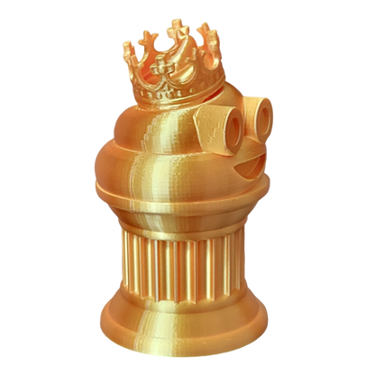 Znet3D King Poop Emoji Trophy - 6" Tall Handmade Novelty Award w/Additive Manufacturing, Solid Silk Gold Design, Crowned Poop Emoji on Column Pillar - Hilarious & Unique Gift, Award or Prize