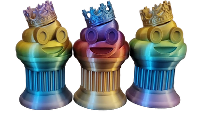 Znet3D King Poop Emoji Trophy - Fun Award & Gift - Handmade w/Additive Manufacturing - 6" inches Tall - Featuring a Solid Rainbow Poop Emoji with a Crown, Secured on a Column Pillar - Funny Trophy