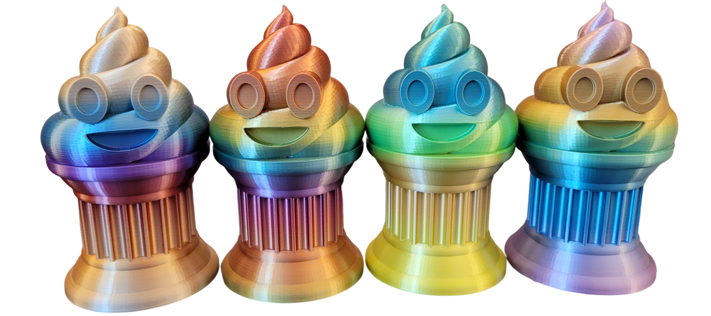 Znet3D Poop Emoji Trophy - Perfect Award or Gift - Handmade w/Additive Manufacturing - 6" inches Tall - Featuring a Solid Silk Rainbow Poop Emoji on a Column Pillar