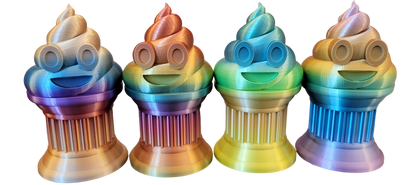 Znet3D Poop Emoji Trophy - Perfect Award or Gift - Handmade w/Additive Manufacturing - 6" inches Tall - Featuring a Solid Silk Rainbow Poop Emoji on a Column Pillar