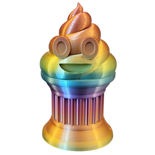 Znet3D Poop Emoji Trophy - Perfect Award or Gift - Handmade w/Additive Manufacturing - 6" inches Tall - Featuring a Solid Silk Rainbow Poop Emoji on a Column Pillar