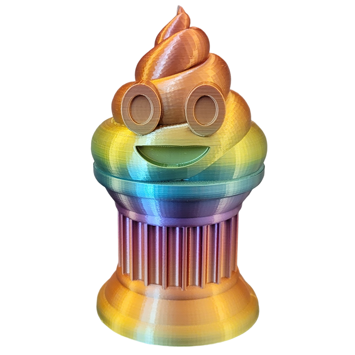 Znet3D Poop Emoji Trophy - Perfect Award or Gift - Handmade w/Additive Manufacturing - 6" inches Tall - Featuring a Solid Poop Emoji Secured on a Column Pilla (Rainbow)