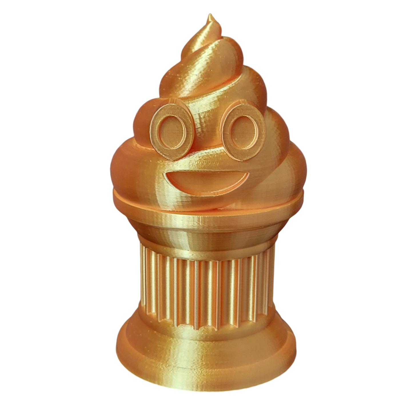 Znet3D Poop Emoji Trophy - Perfect Award or Gift - Handmade w/Additive Manufacturing - 6" inches Tall - Featuring a Solid Poop Emoji Secured on a Column Pillar (Silk Gold)