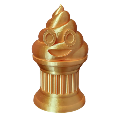 Znet3D Poop Emoji Trophy - Perfect Award or Gift - Handmade w/Additive Manufacturing - 6" inches Tall - Featuring a Solid Poop Emoji Secured on a Column Pillar (Silk Gold)