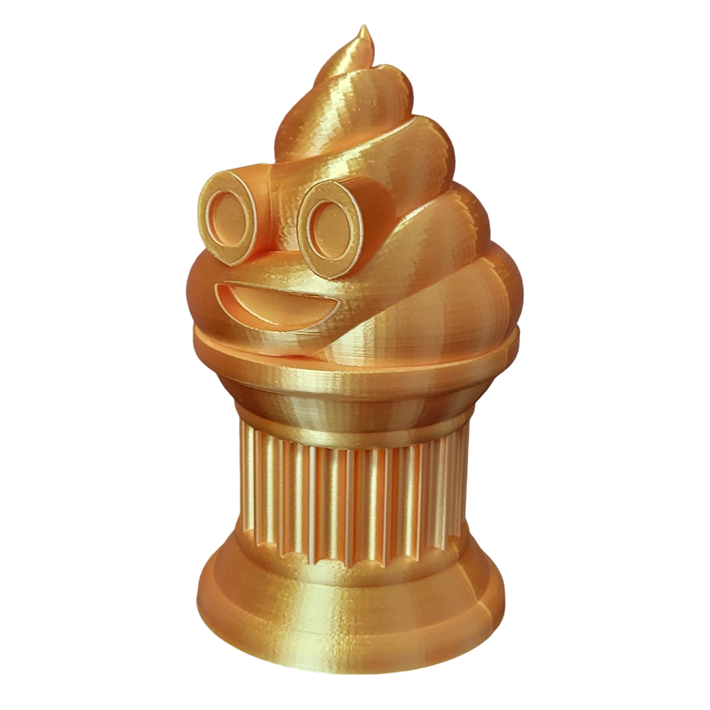 Znet3D Poop Emoji Trophy - Perfect Award or Gift - Handmade w/Additive Manufacturing - 6" inches Tall - Featuring a Solid Poop Emoji Secured on a Column Pillar (Silk Gold)