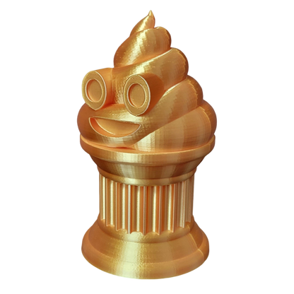 Znet3D Poop Emoji Trophy - Perfect Award or Gift - Handmade w/Additive Manufacturing - 6" inches Tall - Featuring a Solid Poop Emoji Secured on a Column Pillar (Silk Gold)