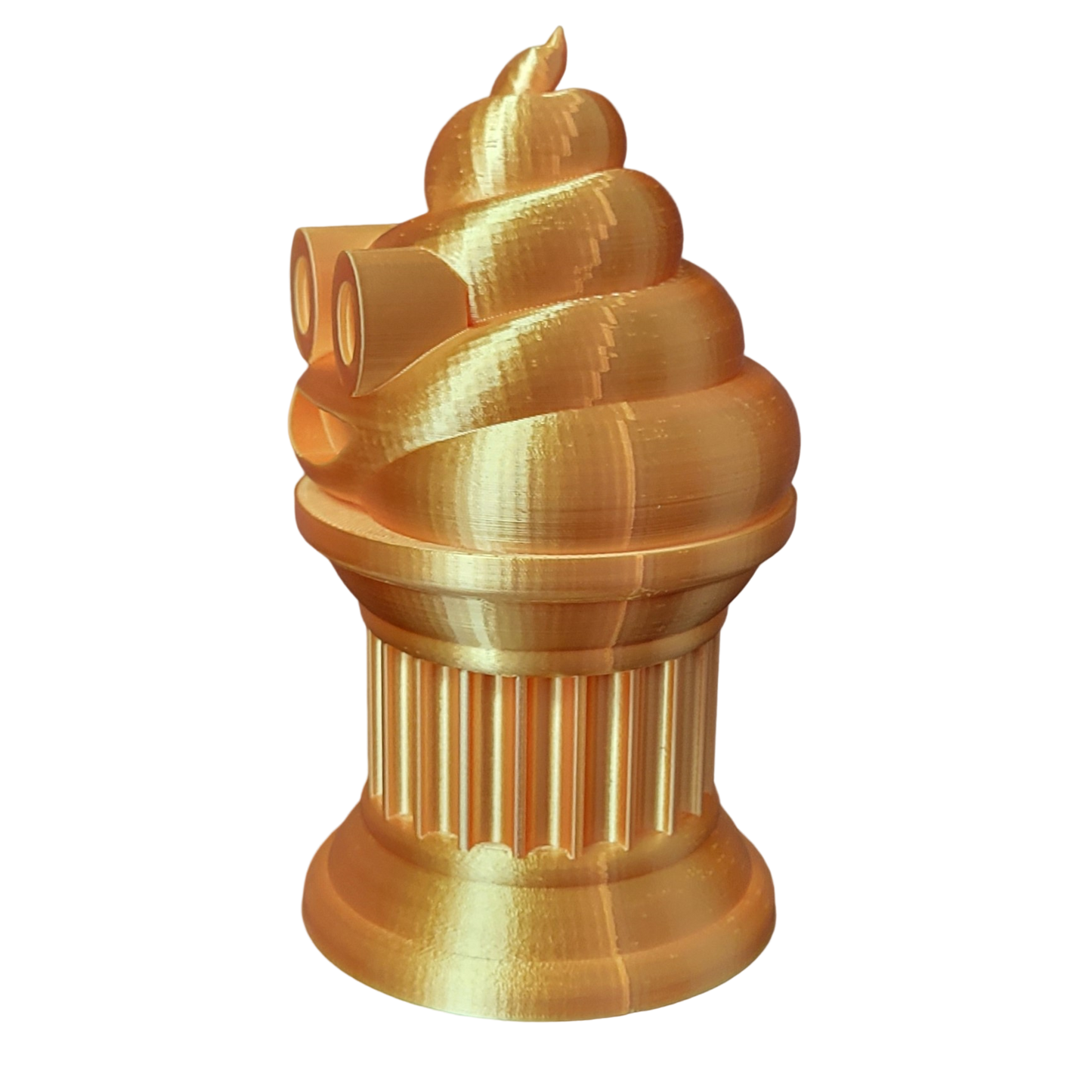 Znet3D Poop Emoji Trophy - Perfect Award or Gift - Handmade w/Additive Manufacturing - 6" inches Tall - Featuring a Solid Poop Emoji Secured on a Column Pillar (Silk Gold)