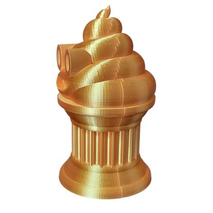 Znet3D Poop Emoji Trophy - Perfect Award or Gift - Handmade w/Additive Manufacturing - 6" inches Tall - Featuring a Solid Poop Emoji Secured on a Column Pillar (Silk Gold)