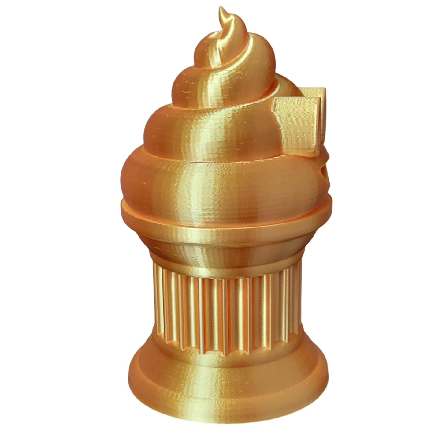 Znet3D Poop Emoji Trophy - Perfect Award or Gift - Handmade w/Additive Manufacturing - 6" inches Tall - Featuring a Solid Poop Emoji Secured on a Column Pillar (Silk Gold)