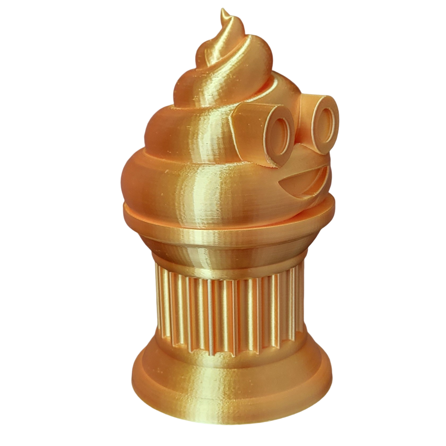 Znet3D Poop Emoji Trophy - Perfect Award or Gift - Handmade w/Additive Manufacturing - 6" inches Tall - Featuring a Solid Poop Emoji Secured on a Column Pillar (Silk Gold)