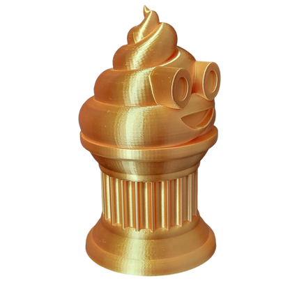 Znet3D Poop Emoji Trophy - Perfect Award or Gift - Handmade w/Additive Manufacturing - 6" inches Tall - Featuring a Solid Poop Emoji Secured on a Column Pillar (Silk Gold)