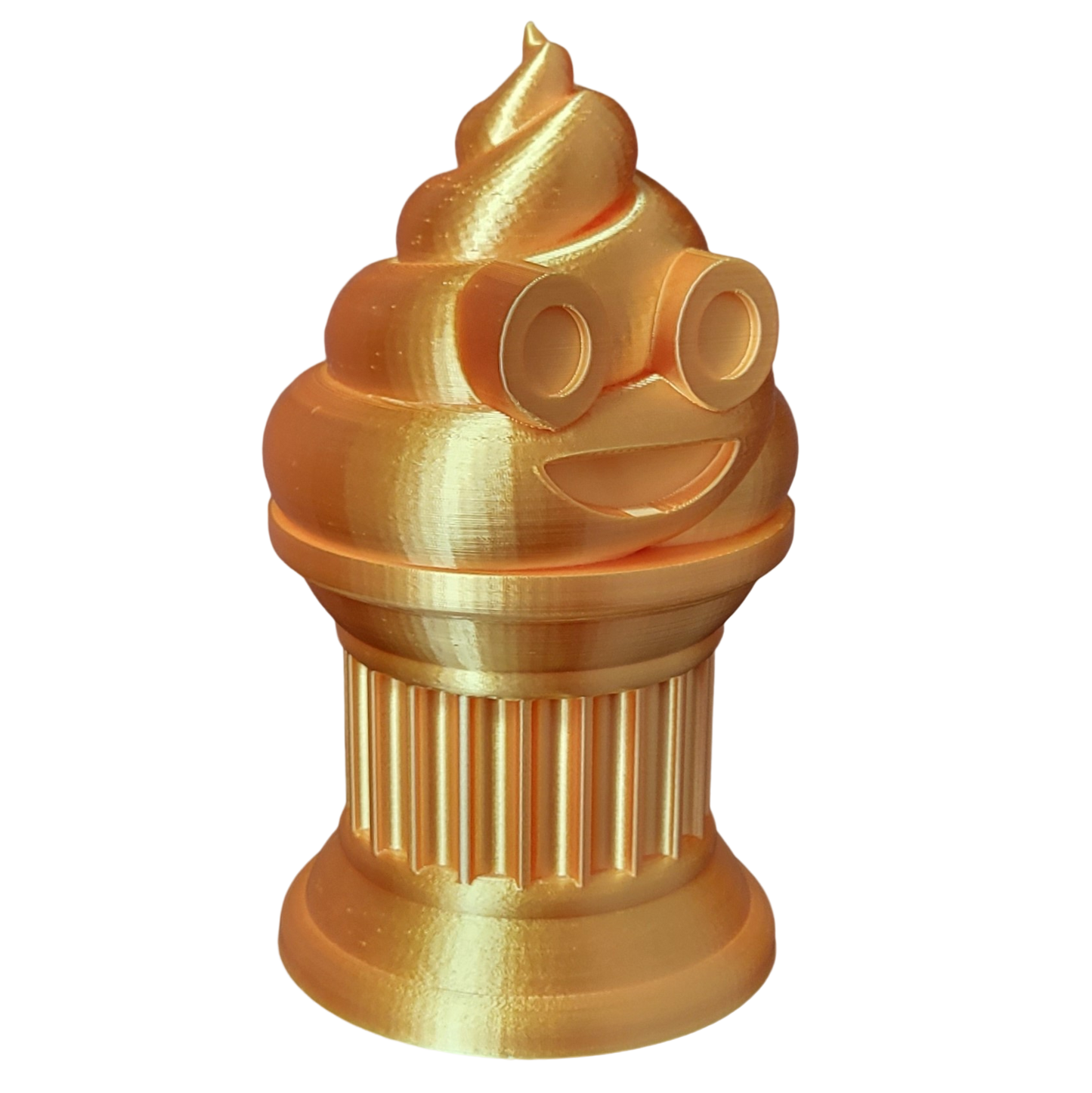 Znet3D Poop Emoji Trophy - Perfect Award or Gift - Handmade w/Additive Manufacturing - 6" inches Tall - Featuring a Solid Poop Emoji Secured on a Column Pillar (Silk Gold)