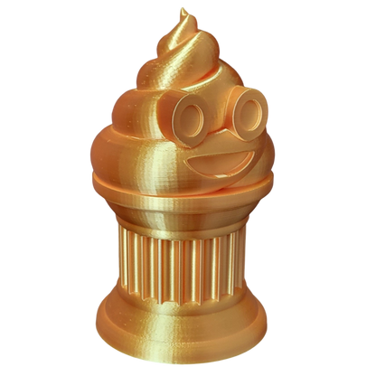 Znet3D Poop Emoji Trophy - Perfect Award or Gift - Handmade w/Additive Manufacturing - 6" inches Tall - Featuring a Solid Poop Emoji Secured on a Column Pillar (Silk Gold)